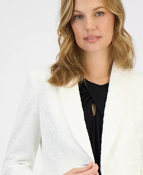 Kasper Women’s Bonded‑Lace Shawl‑Collar Blazer Lily White 10P $149 NWT