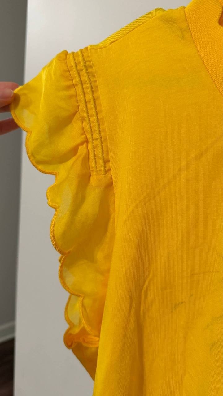 Karl Lagerfeld Blouse Ruffle Sleeveless Polyester Yellow 1XL NWT