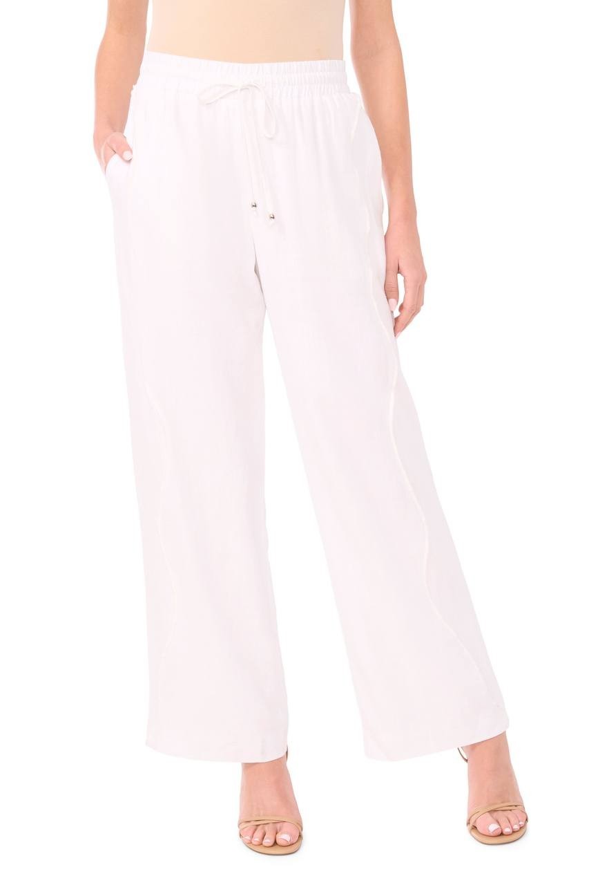 CeCe Drawstring Linen Blend Pants Ultra White M NWT $89