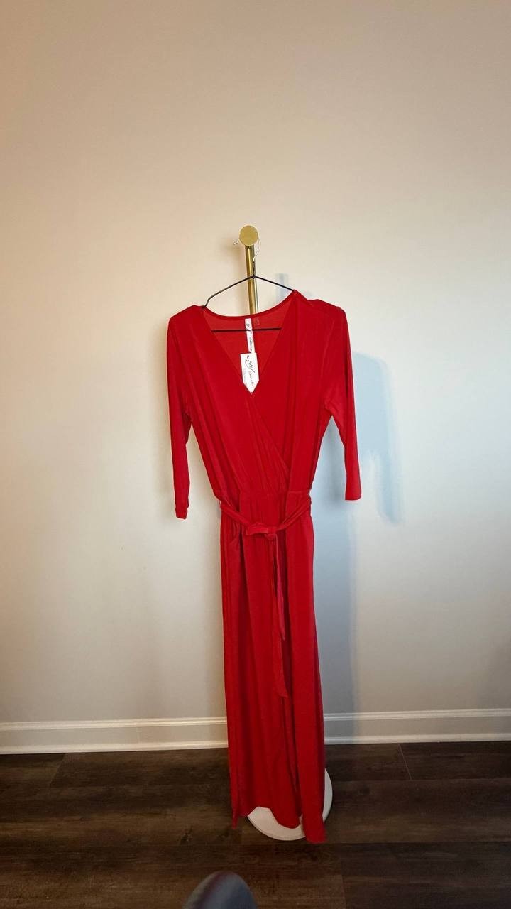 NY Collection Plus Surplice Jumpsuit Red PM NWT $66