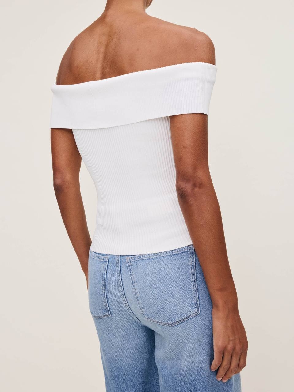 DL1961 Off-Shoulder Ribbed Sculpting Top White S Instasculpt Stretch Knit