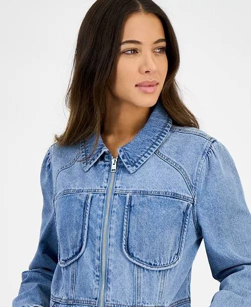 Democracy Women’s Cotton Denim Peplum‑Hem Jacket Light Blue M $98 NWT