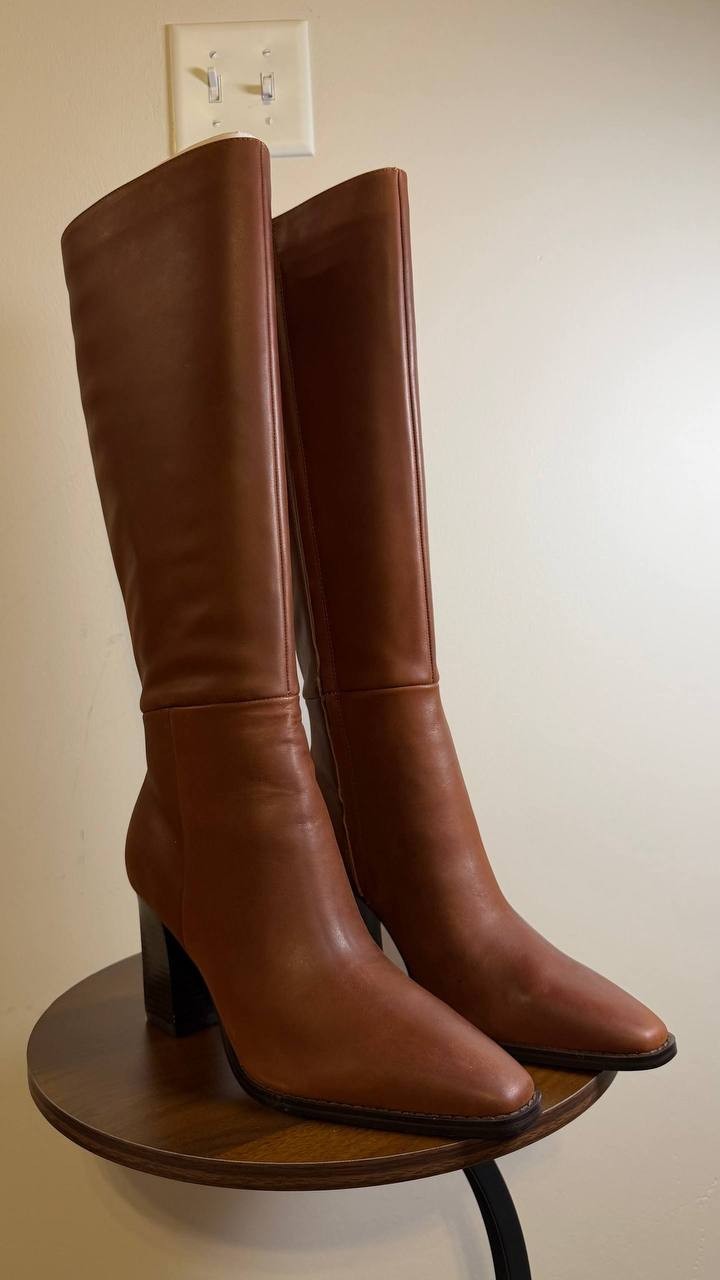 Nine West Zazz Boots 8.5M Medium Natural Leather Tall Square Toe NIB msrp$249