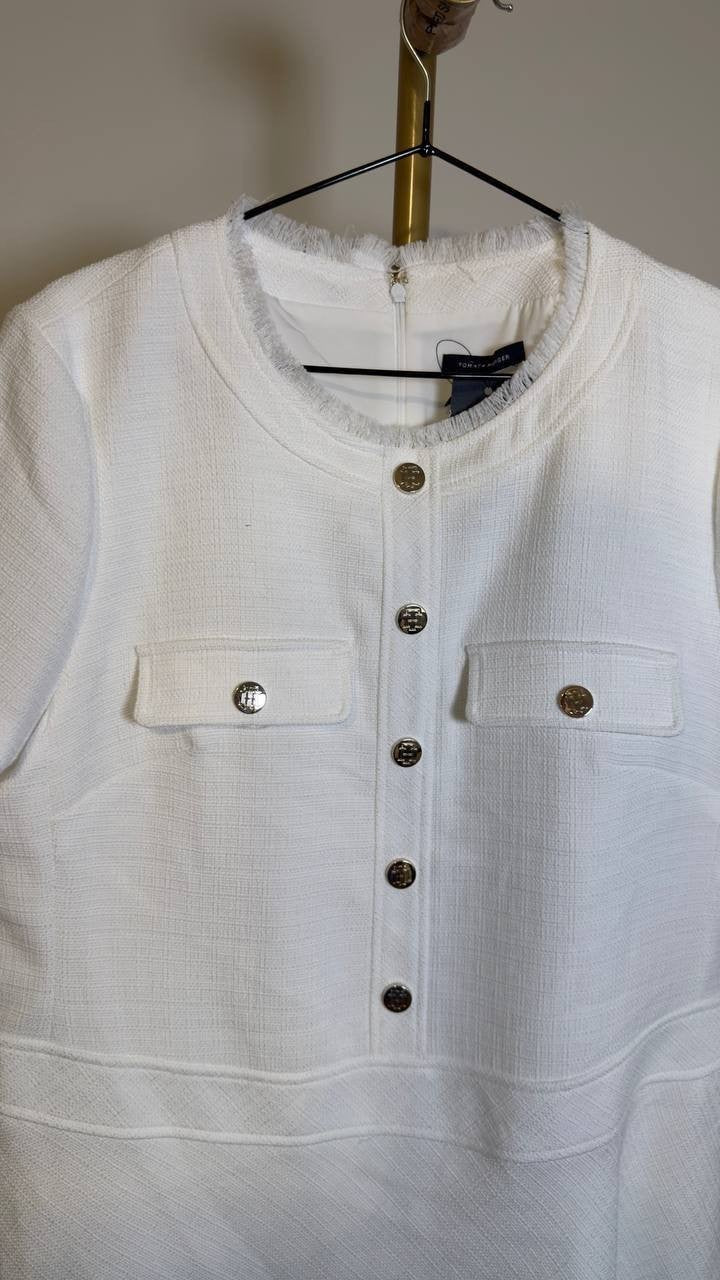 Tommy Hilfiger Women’s Hopsack Fit & Flare Shirt Dress Ivory 14 NWT $139