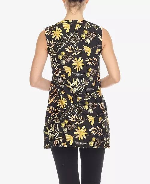 White Mark Floral Sleeveless Tunic Top Pin-Tuck Pleated Black L NWT $52