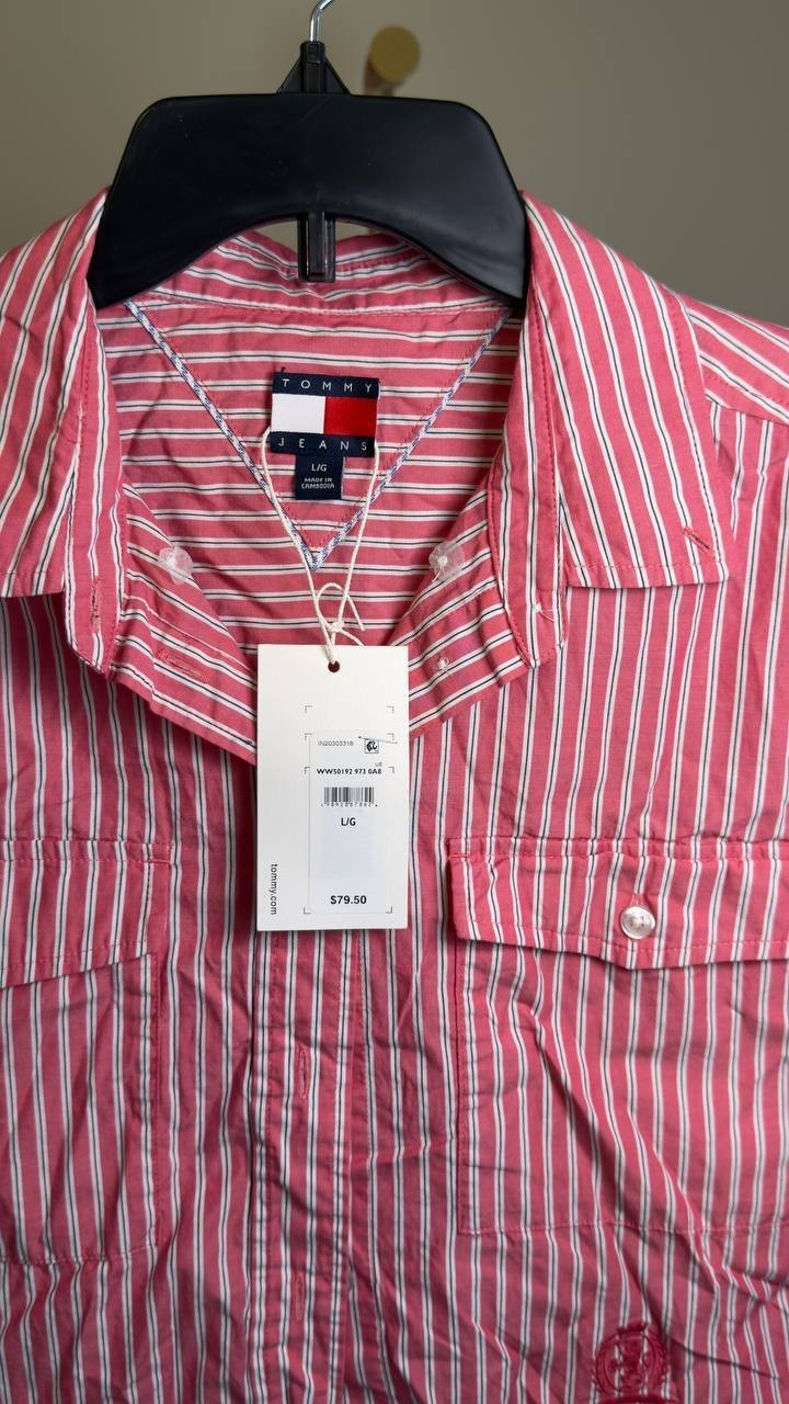 Tommy Jeans Crest Shirt Blouse Vintage Cerise L NWT $79.50