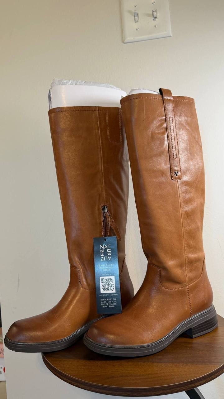 Naturalizer Ontime Boots 7W English Tea Leather Wide‑Calf NIB msrp$274.99