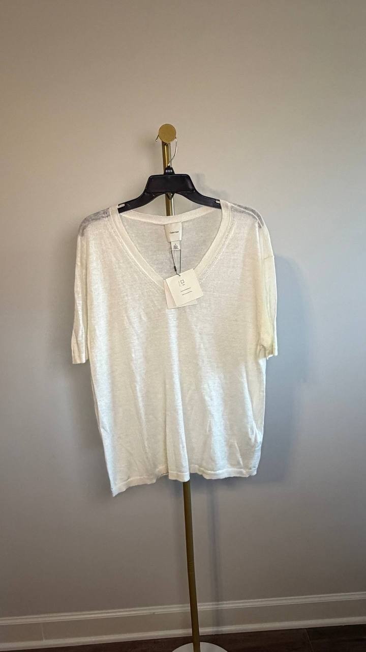 Calvin Klein Lux Linen Top Sweet Corn Cream M NWT $109