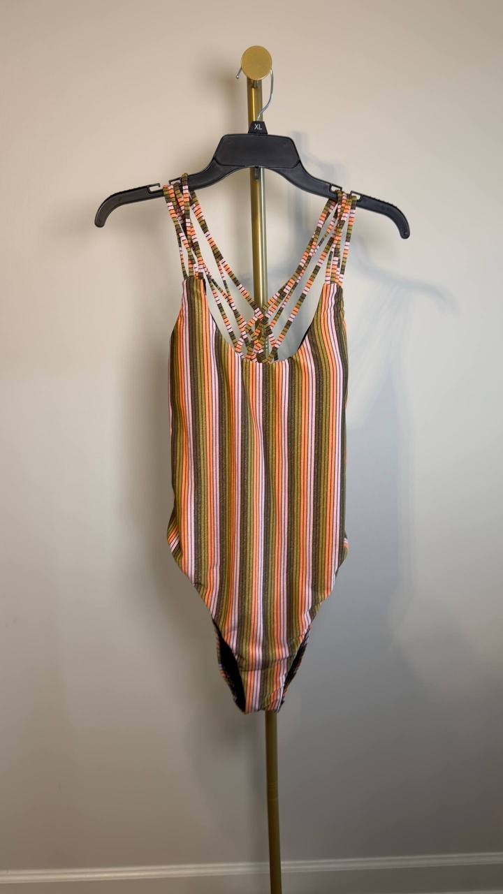 Hurley Sunset Shine Stripe Moderate Crossback One Piece XL NWT $90