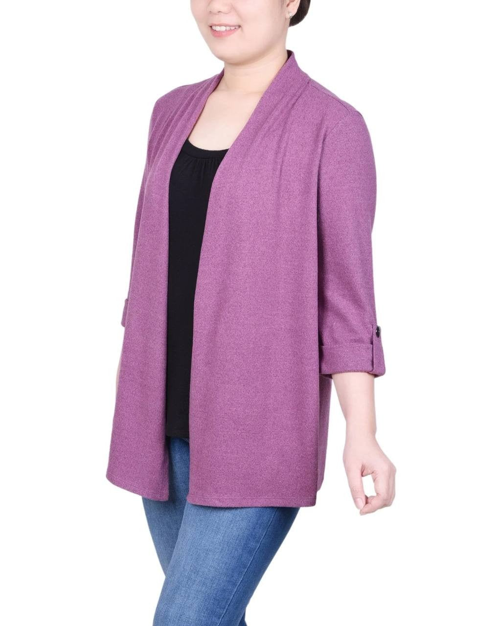 NY Collection Top PL Damson 3/4 Sleeve Two-In-One Layered Knit Blouse NWT