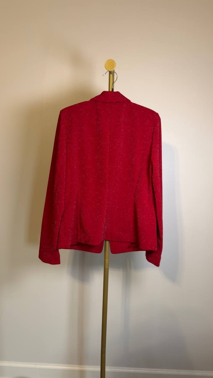 Kasper Lurex Knit Shawl Collar Jacket – Red – NWT – Long Sleeve – Hook & Eye