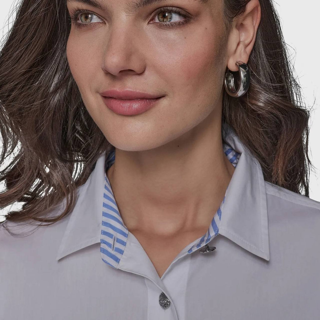 Karl Lagerfeld Paris Poplin Button Front Top White Pockets Size M NWT $89