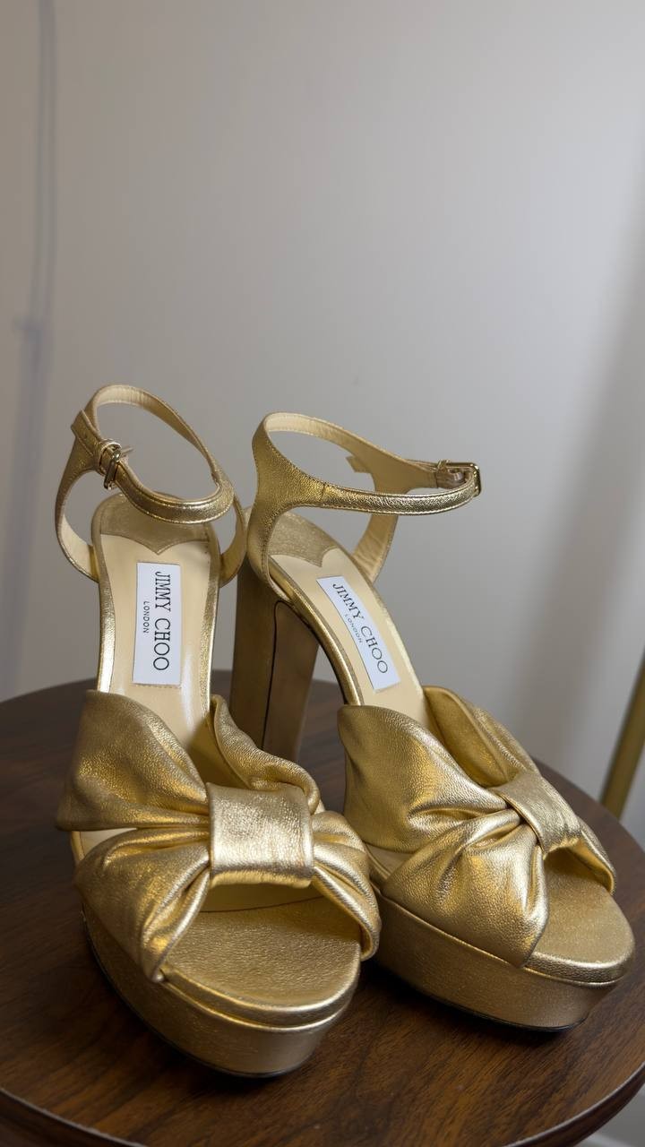 Jimmy  Choo  Platform  Sandals  Gold  Pre‑owned Size 40   $250