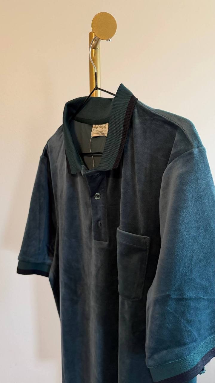 AGTAWH Men’s Classic Velour Polo Shirt Black L $98 NWT