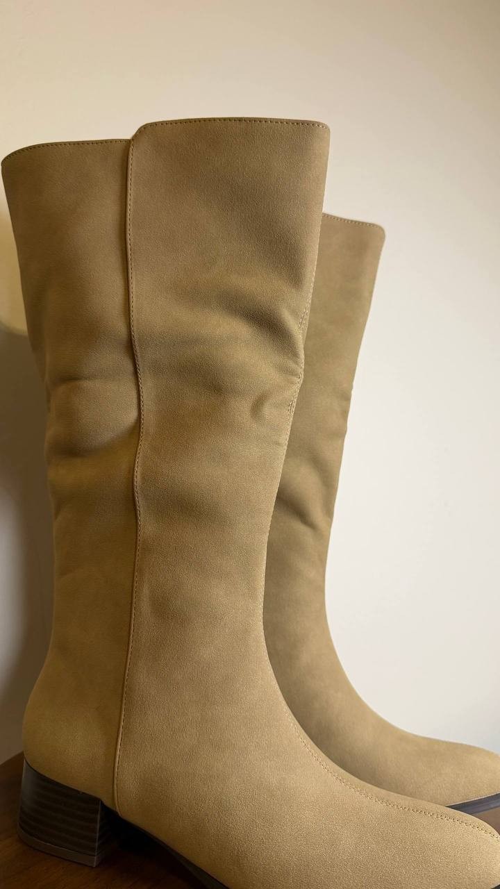Journee Devri Boots 6.5M Greige Vegan Leather Knee‑High Zip NIB msrp$79.99
