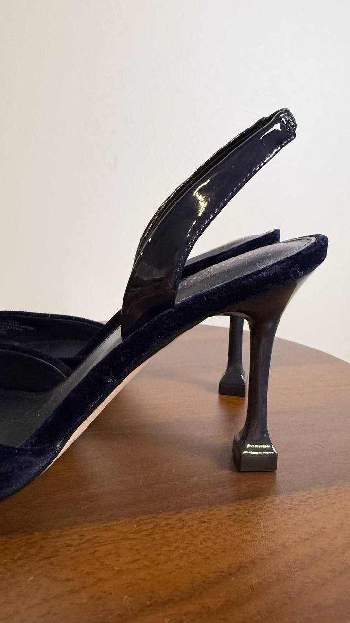 Marc Fisher Hadya Pumps 8M Navy Velvet Pre‑Owned Used at Home No Box $89