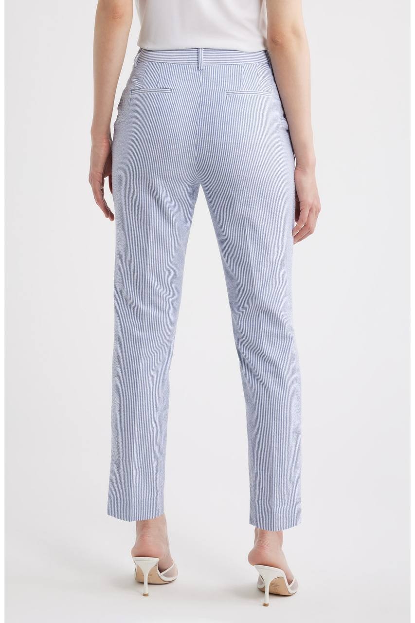 Tahari ASL Women’s Seersucker Straight Leg Pants Navy Ivory 16 NWT $99