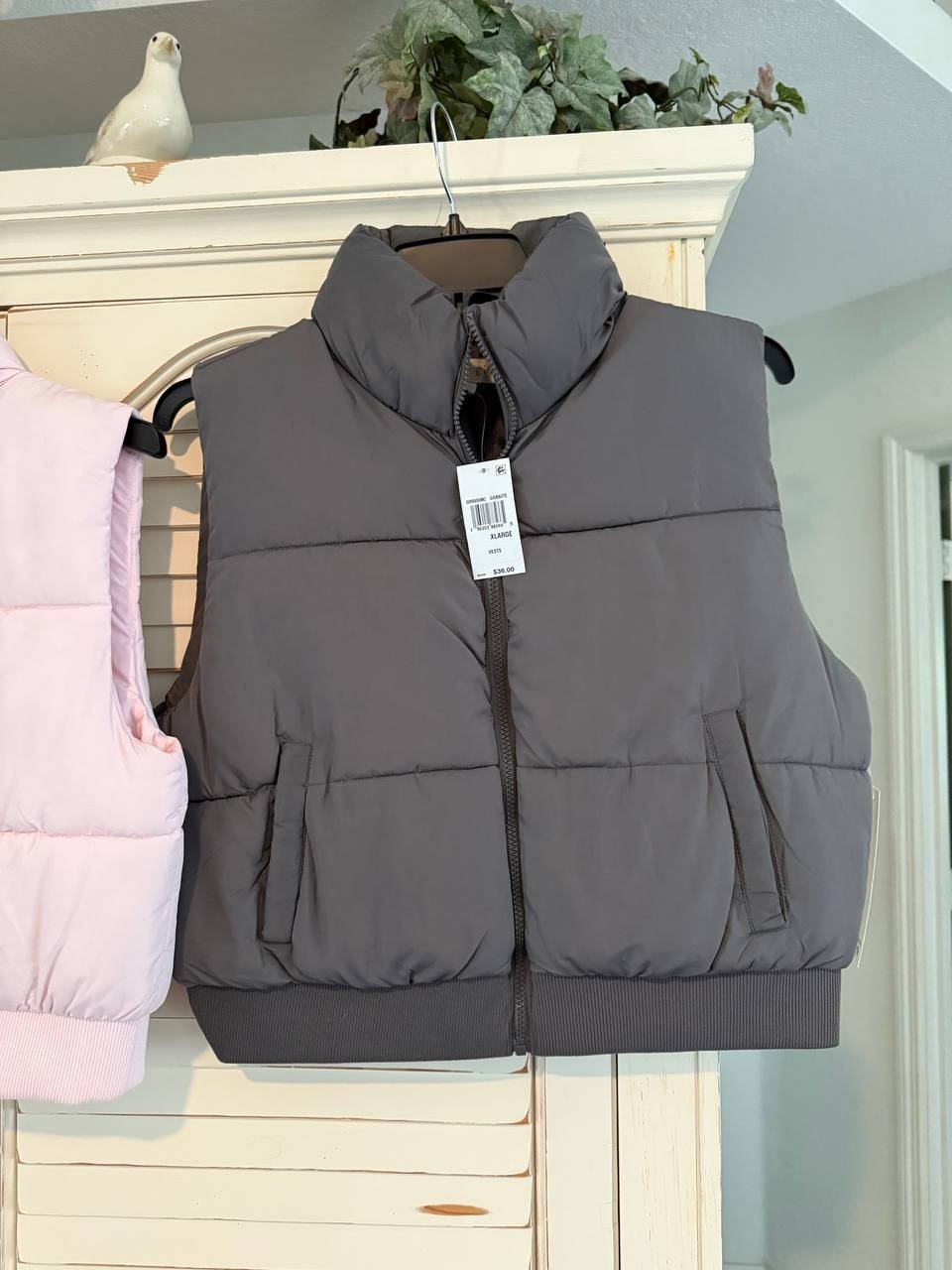 Madden Girl Juniors Zip-Up Puffer Vest Gray Sleeveless Jacket Lightweight