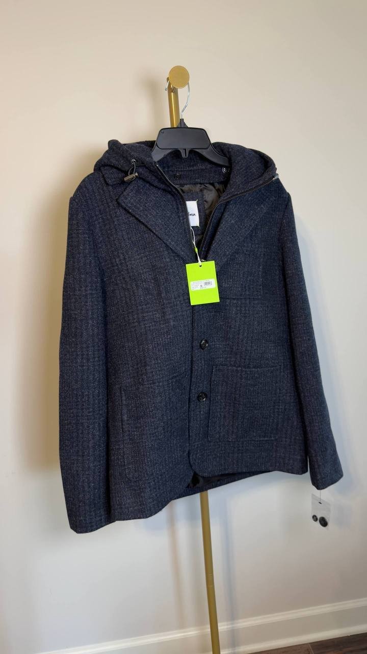 Sam Edelman Wool Blazer Coat with Hood Midnight Blue M NWT $320