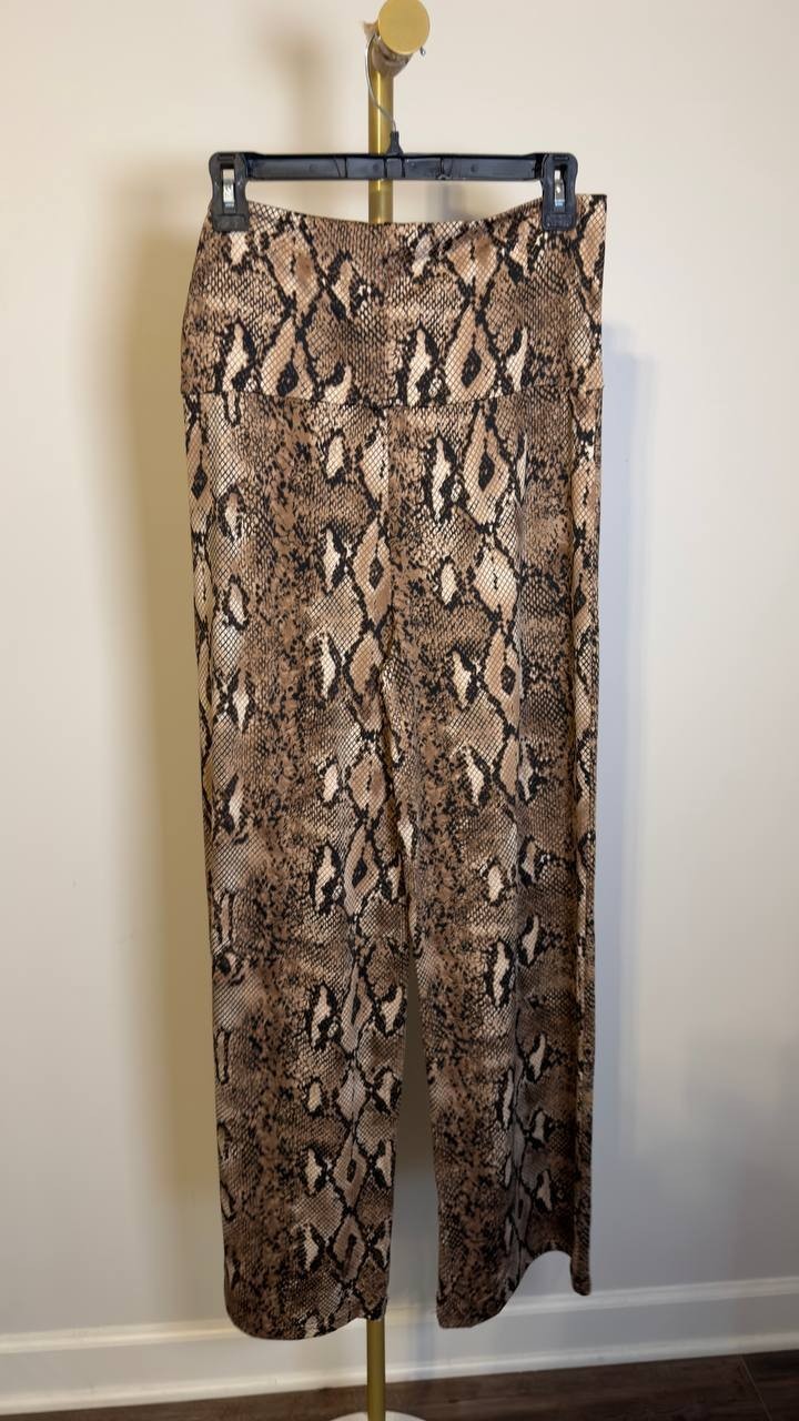 White Mark Python Printed Palazzo Pants Brown Snake L NWT $40