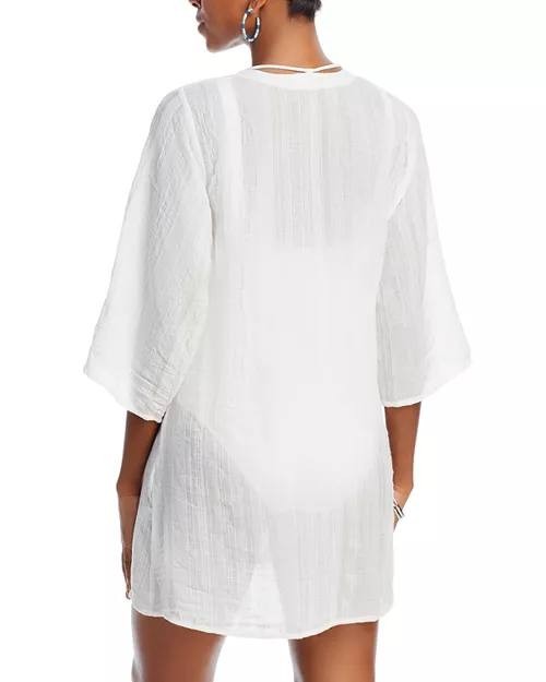 Robin Piccone Natalie Front-Tie Tunic Swim Cover-Up, White, Size S Women