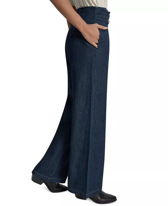 DKNY Jeans Wide Leg Denim Trousers Carmine Classic Fit Size27 NWT$119 damage zip
