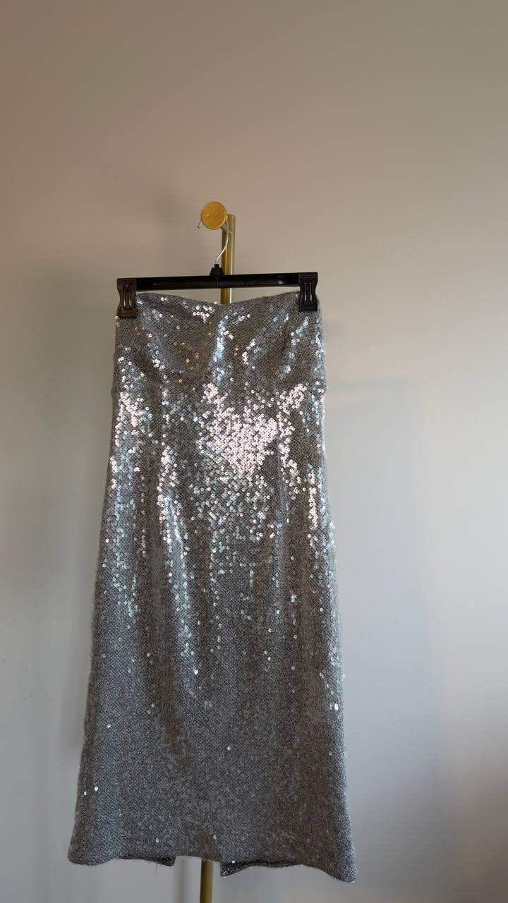 Guess Jamie Sequin Strapless Sheath Dress Silver 6 NWT $188