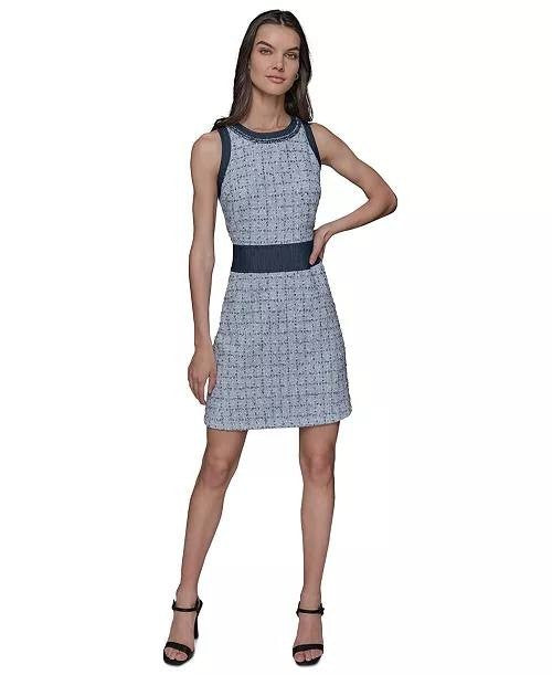 Karl Lagerfeld Paris Tweed A‑Line Dress Chambray Blue Marine 8 NWT $168