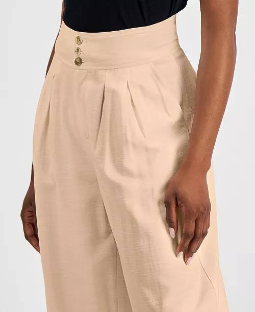 Bar III Petite Wide-Leg Pants Brown 10P NWT High-Rise Pleated Front Office