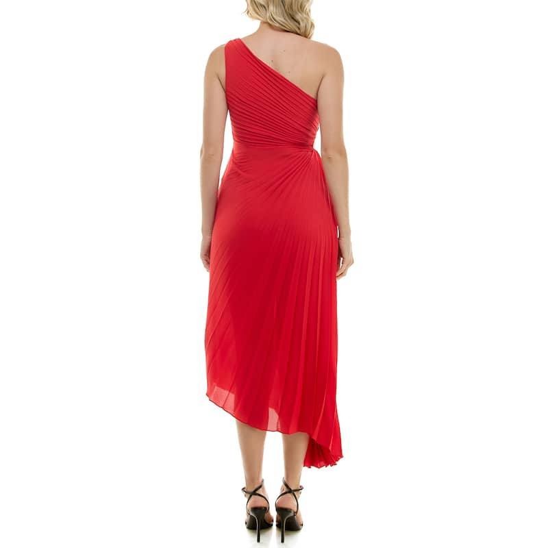 Nicole Miller Pleated One Shoulder Dress Red Size 16 NWT $189 – Elegant Formal