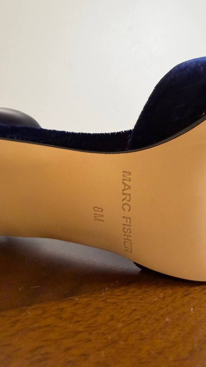 Marc Fisher Hadya Pumps 8M Navy Velvet Pre‑Owned Used at Home No Box $89