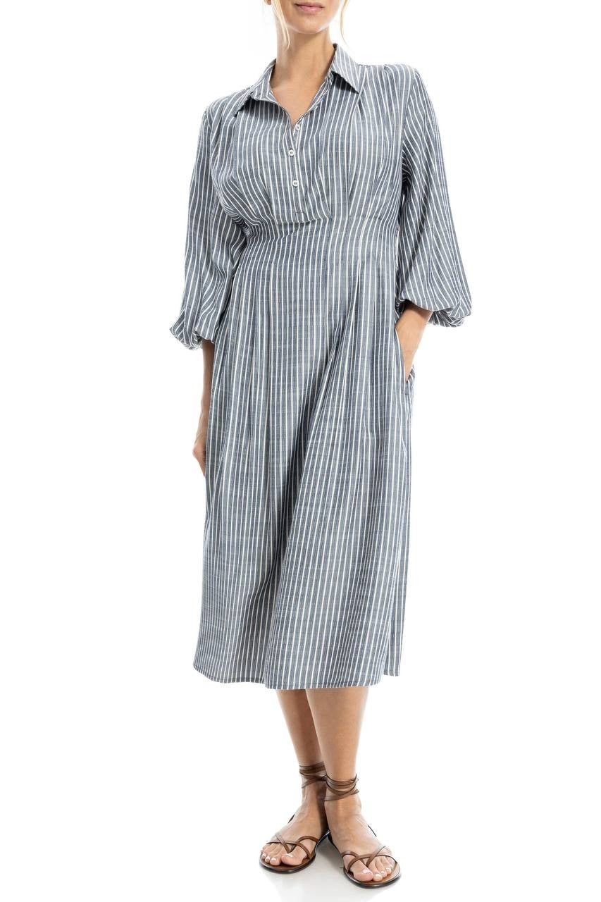 Max Studio Stripe Balloon Sleeve Shirtdress Grey/White XL NWT $188