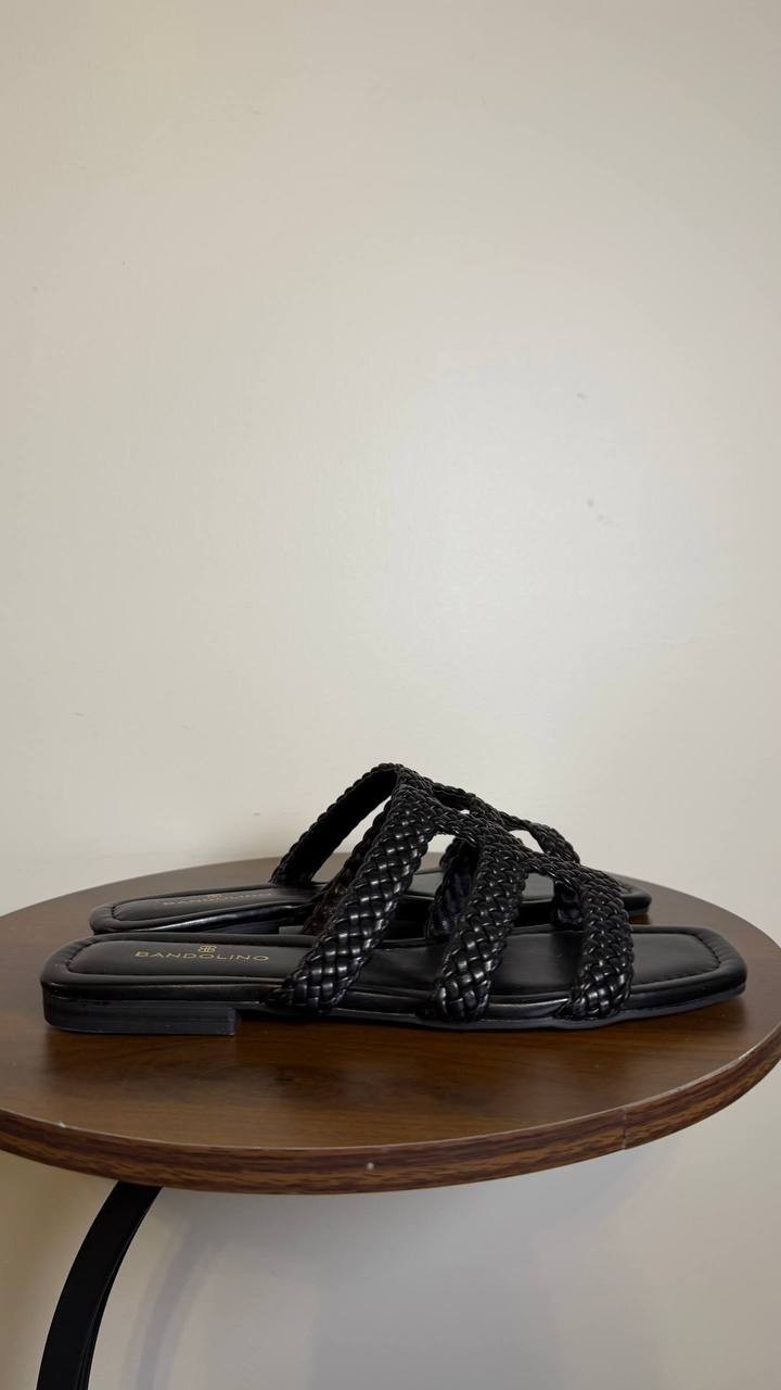 Bandolino Black Faux Leather Flat Slide Sandals 7.5M New in Box MSRP $79