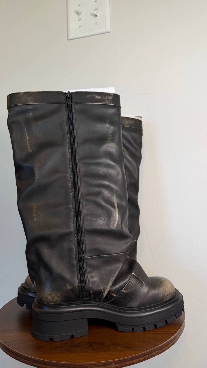 Madden Girl Restore Slouchy Lug Sole Moto Boots 6 Man‑Made$115 NWT