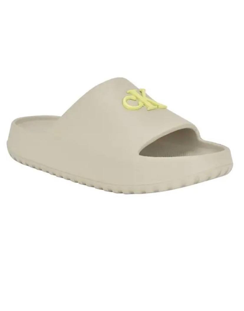Calvin Klein Jeans Nanzey Slides 10M Light Natural Logo Slip‑On NIB msrp$59