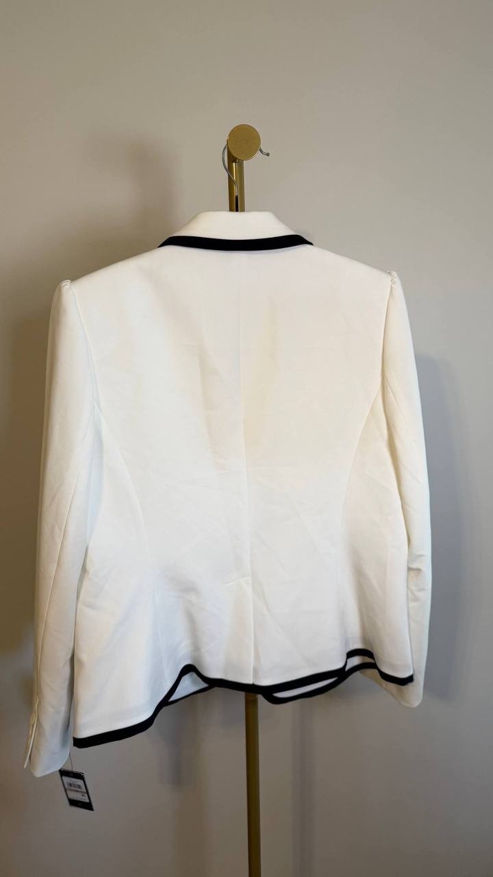 Tommy Hilfiger Women’s Contrast-Trim Puff-Sleeve Jacket White Black 12 $159 NWT