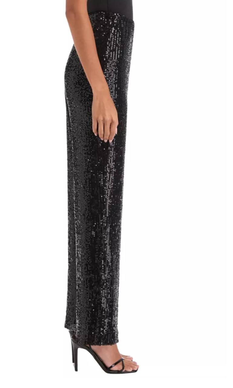 Anne Klein Sequin High‑Rise Wide‑Leg Pants Black XL NWOT $119