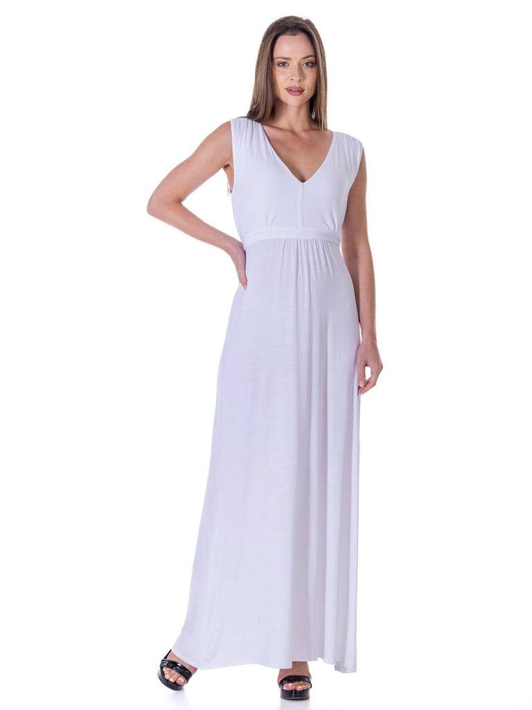 24Seven Comfort Apparel Sleeveless V-Neck Maxi Dress White 2X $55.99 NWT