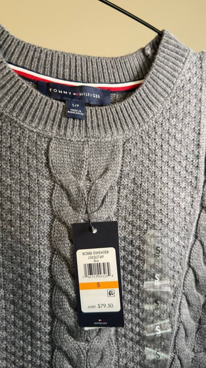 Tommy Hilfiger Traveling Cable Crewneck Sweater Grey S NWT $79.50