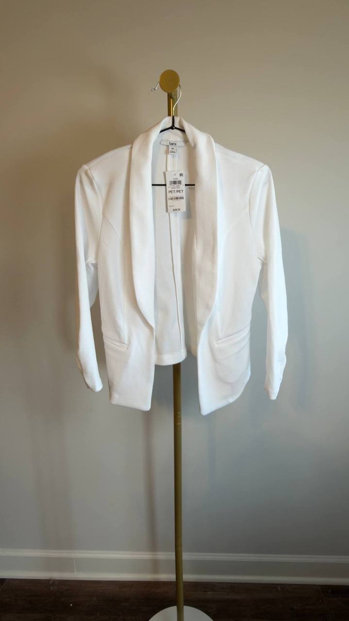 Bar III Ruched 3/4‑Sleeve Knit Blazer Bright White P/P NWT $49.50
