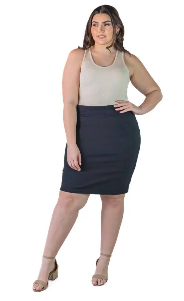 24seven Comfort Apparel Elastic Waist Knee Length Pencil Skirt Black PXL NWT $70