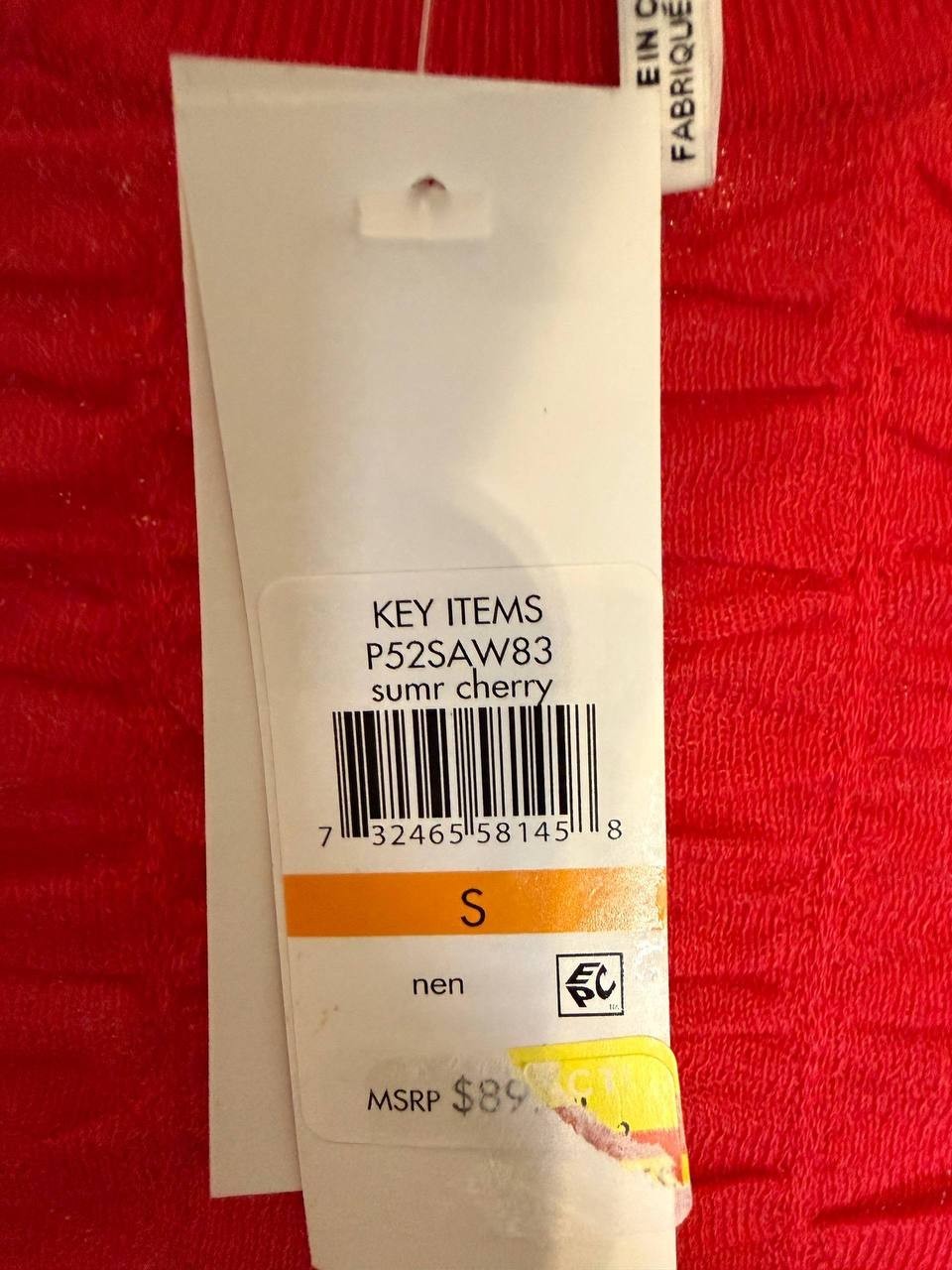 DKNY Ruched Scalloped‑Hem Top – Size S – Red – NWT