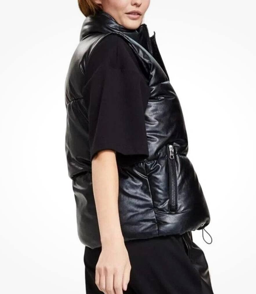 Calvin Klein Jeans Women's Puffer Vest NWT Black Shiny Faux Leather Size S