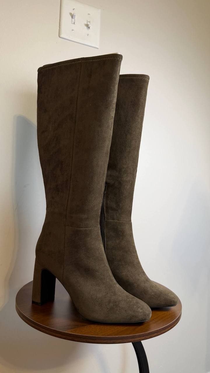 Madden Girl Wisee Boots 8.5 Olive Microsuede Knee‑High Block Heel New In Box $99
