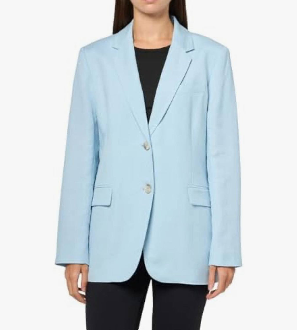 Anne Klein Blazer 10 Opal Blue Linen Notch Collar 2-Button NWT MSRP $149