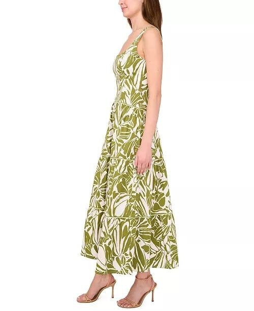 CeCe Cotton-Blend Printed Sleeveless Maxi Dress Wild Sage Size M NWT $119