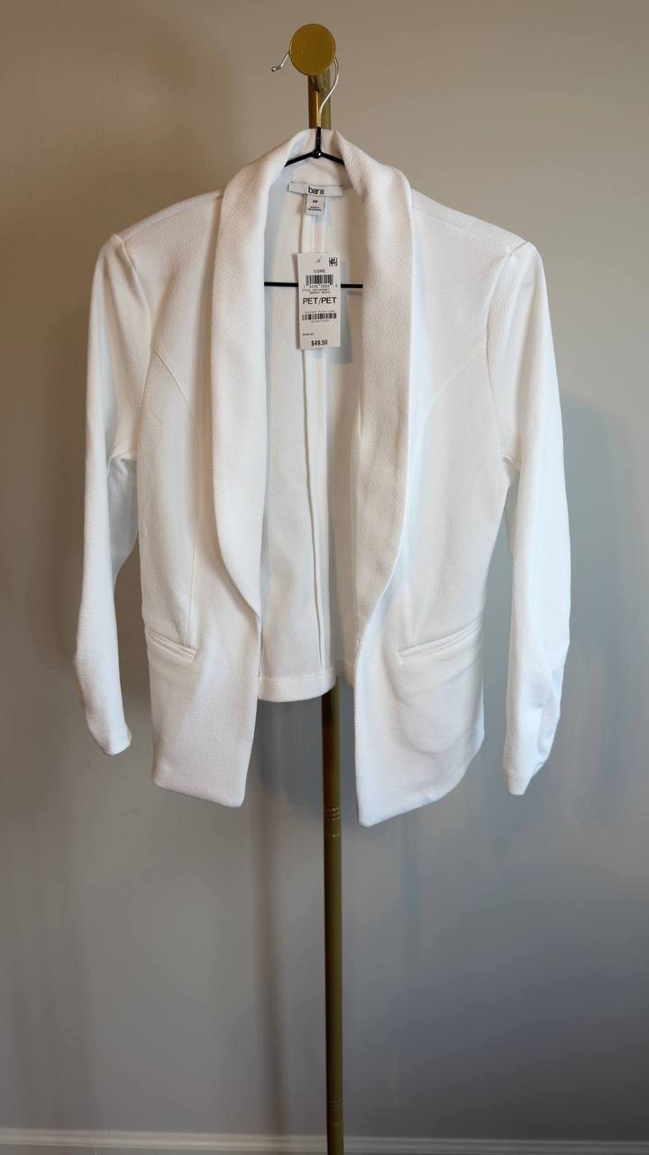 Bar III Ruched 3/4‑Sleeve Knit Blazer Bright White P/P NWT $49.50