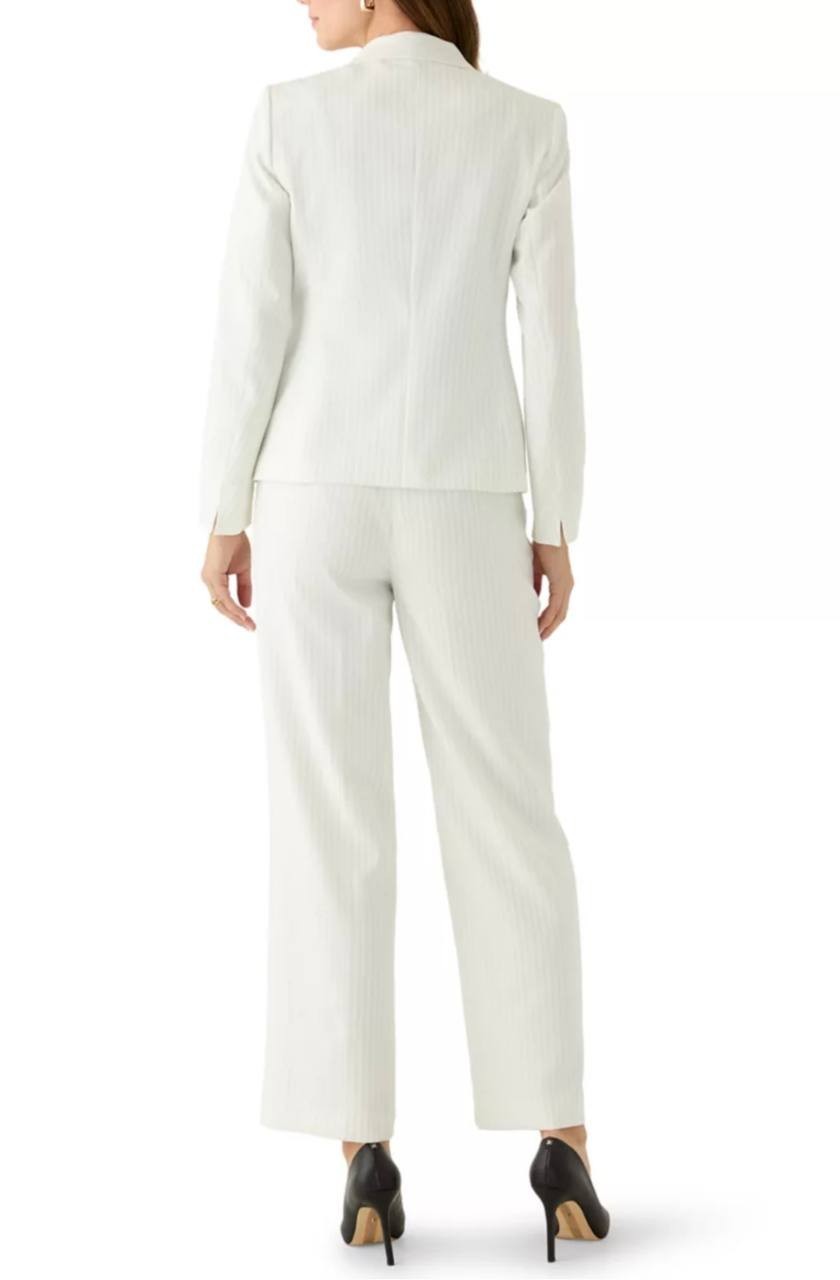 Le Suit Women’s Pinstripe Shawl Collar Jacket White 10P NWT $150