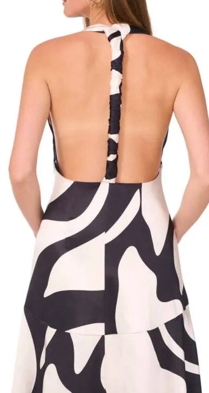 Parker Nia Abstract Print Plunge Halter Dress Open Back Multi Size14 NWT snags