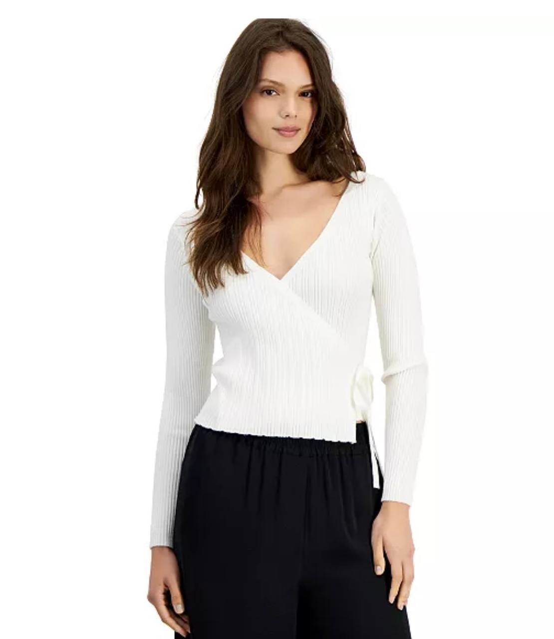 Lucy Paris Wrap Sweater Surplice V-Neck Long Sleeve Black/White Size M